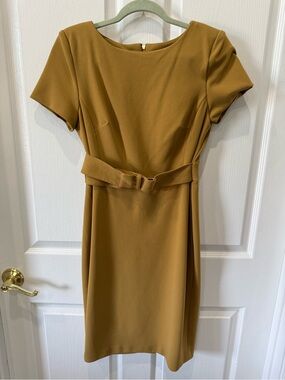 Calvin Klein Mustard Short-Sleeve Belted Sheath Dress